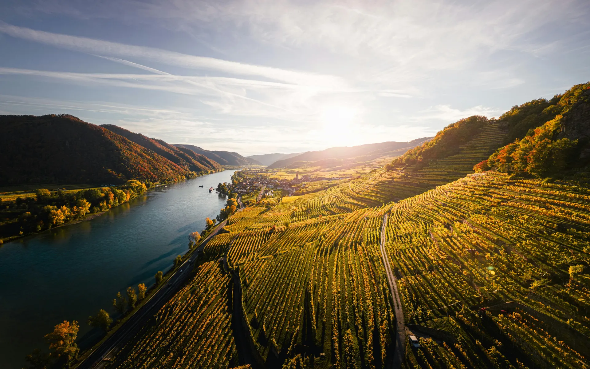 Wachauer Weinlandschaft mit nostalgischem Zug